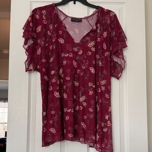 Lane Bryant Raspberry Floral V-Neck Blouse